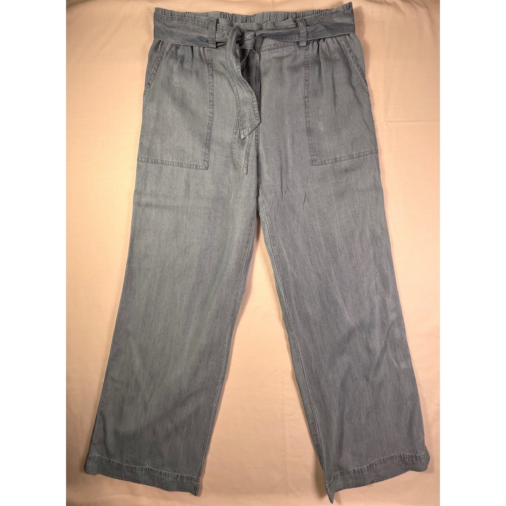 John Paul Richard Womens L Tencel Paperbag Waist Wide Leg Pants Light Blue